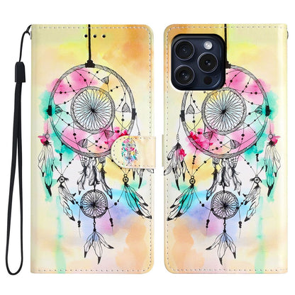 For iPhone 16 Pro Max Case Pattern Print PU Leather Card Slots Phone Cover with Wrist Strap