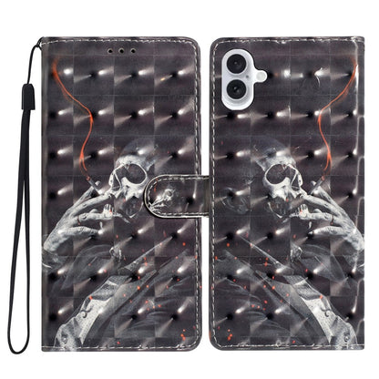 For iPhone 16 Case PU Leather 3D Pattern Printing Phone Wallet Cover