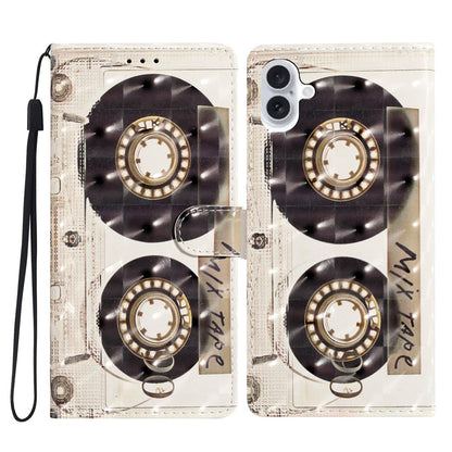 For iPhone 16 Case PU Leather 3D Pattern Printing Phone Wallet Cover