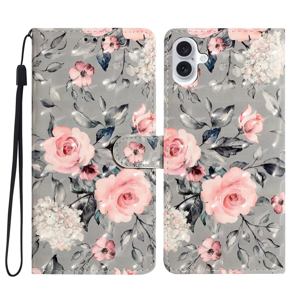 For iPhone 16 Case PU Leather 3D Pattern Printing Phone Wallet Cover