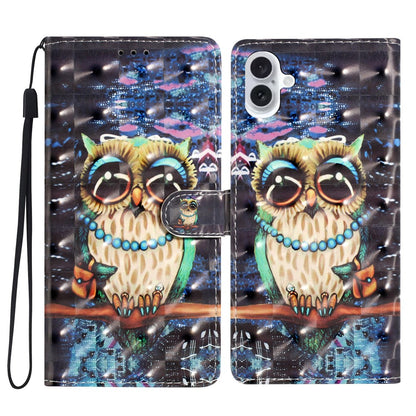 For iPhone 16 Case PU Leather 3D Pattern Printing Phone Wallet Cover