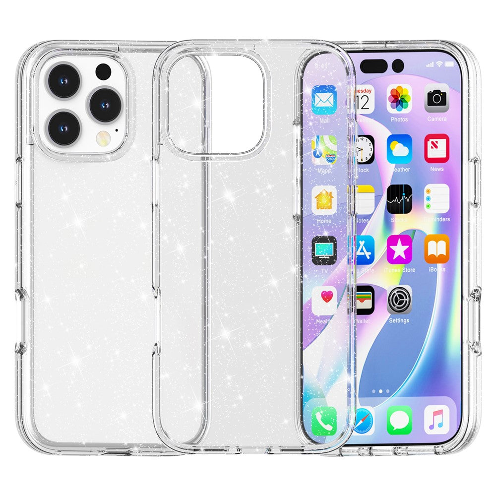 For iPhone 16 Pro Max Case Anti-Scratch PC+TPU Sparkly Glitter Phone Cover