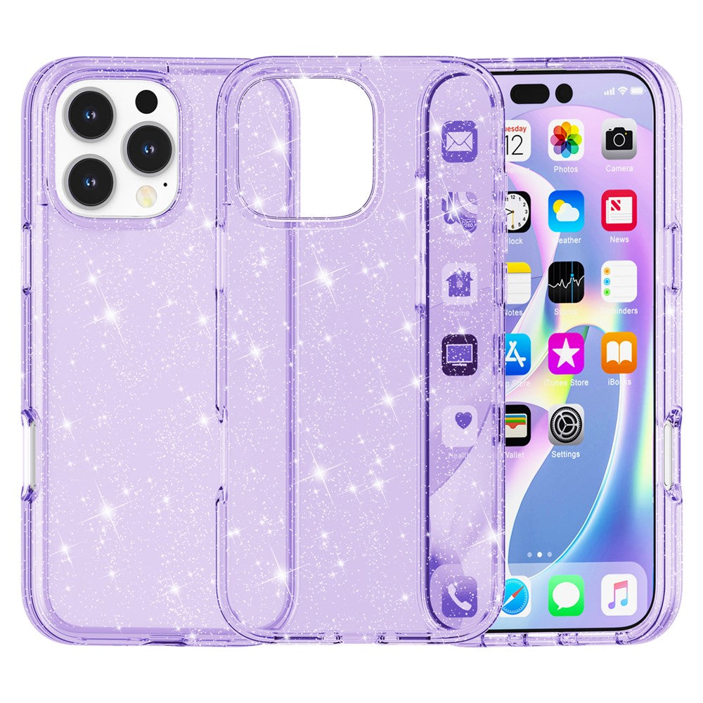 For iPhone 16 Pro Max Case Anti-Scratch PC+TPU Sparkly Glitter Phone Cover