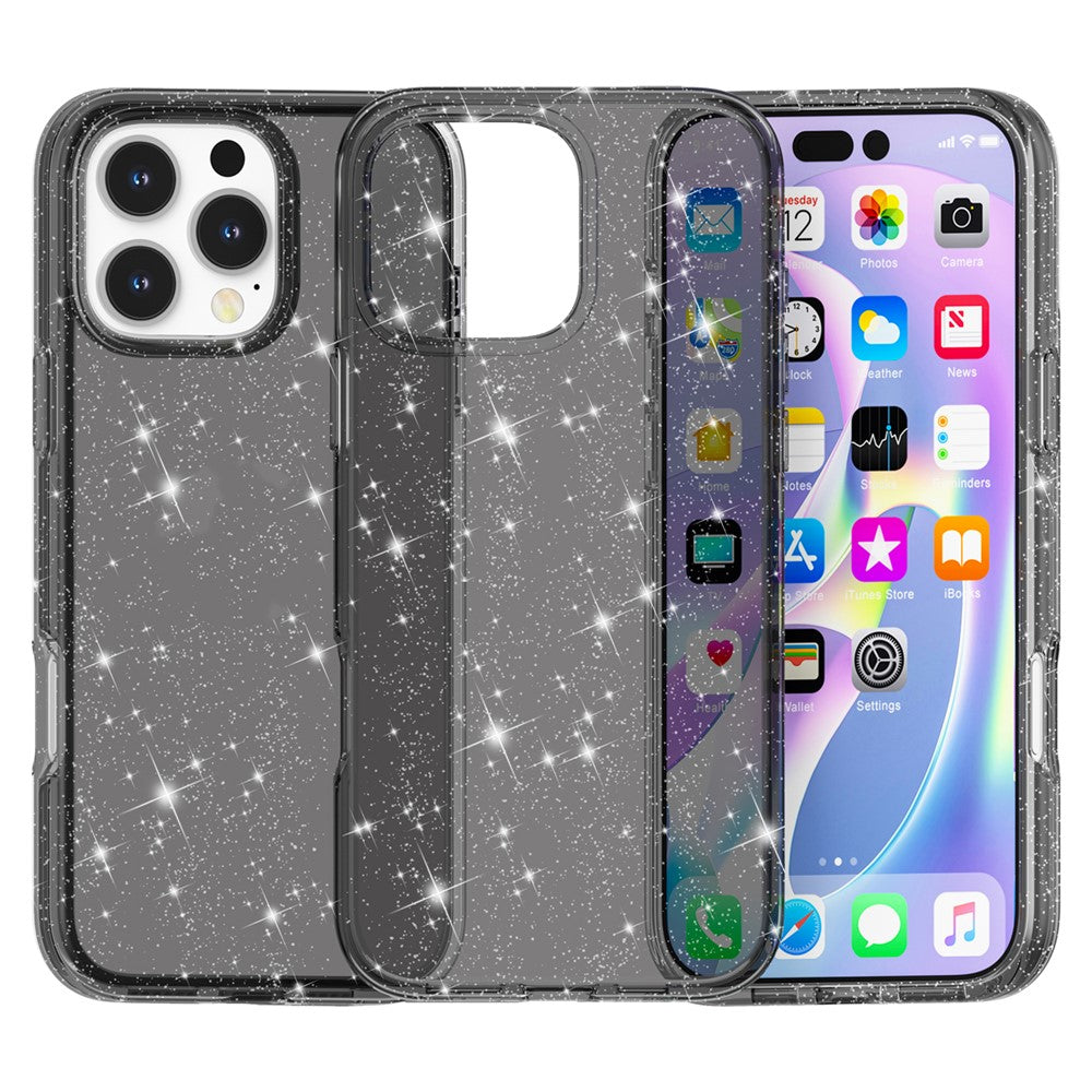 For iPhone 16 Pro Max Case Anti-Scratch PC+TPU Sparkly Glitter Phone Cover