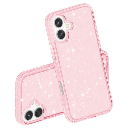 For iPhone 16 Case Sparkly Glitter TPU Frame PC Back Hybrid Phone Cover