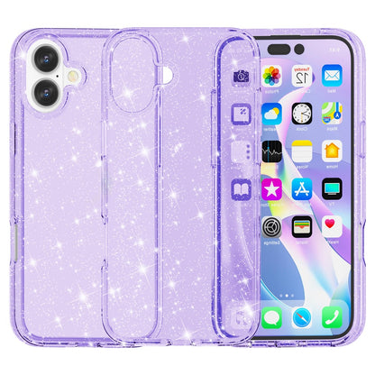 For iPhone 16 Case Sparkly Glitter TPU Frame PC Back Hybrid Phone Cover