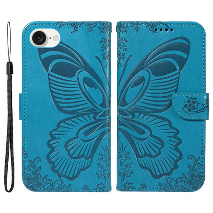 For iPhone 17e / 16e Case with Hand Strap Butterfly PU Leather Wallet Phone Cover