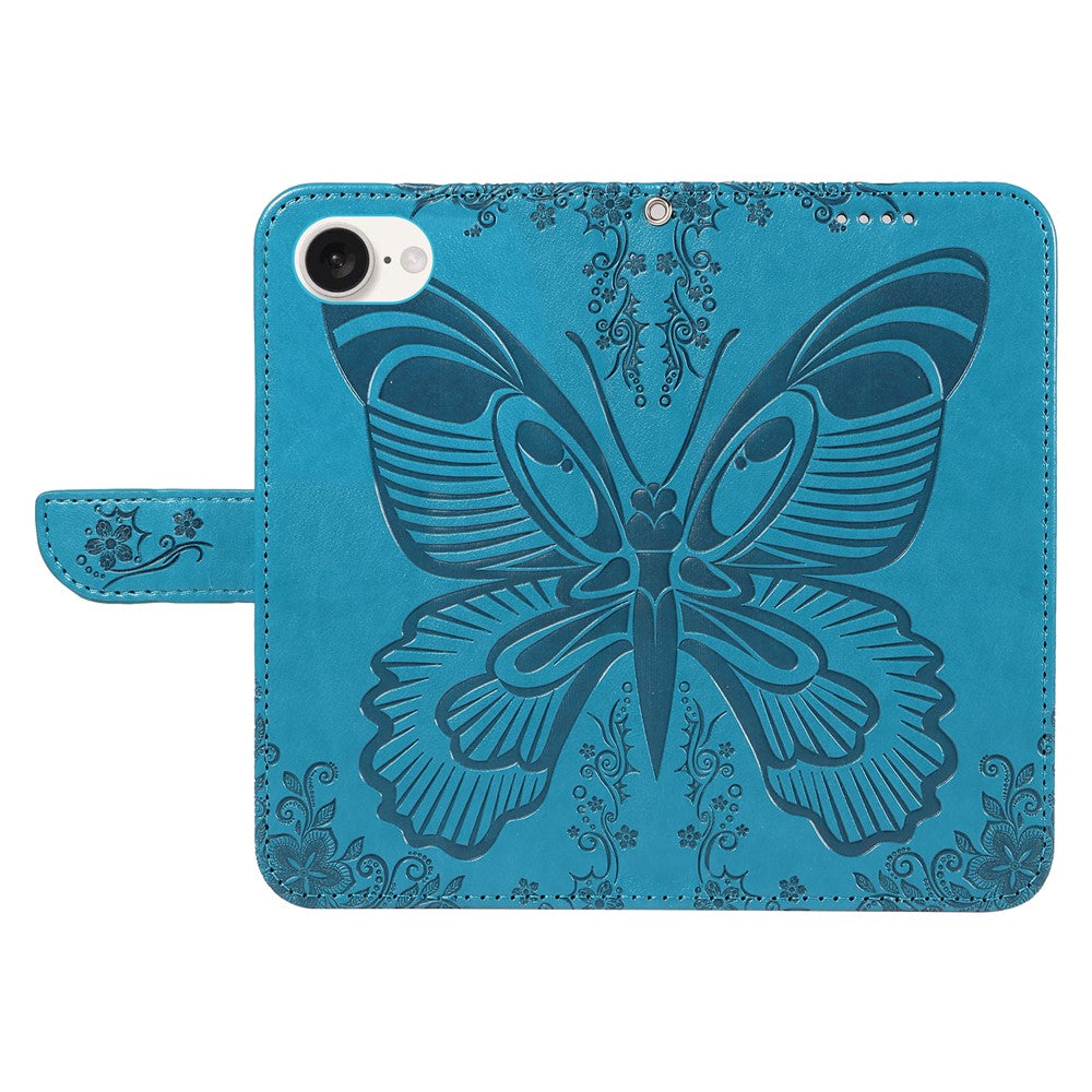For iPhone 17e / 16e Case with Hand Strap Butterfly PU Leather Wallet Phone Cover