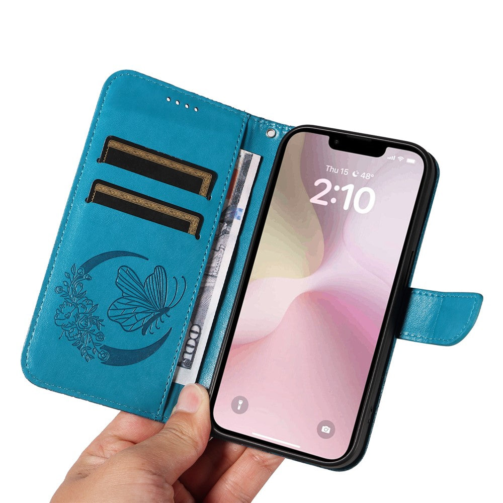 For iPhone 17e / 16e Case with Hand Strap Butterfly PU Leather Wallet Phone Cover