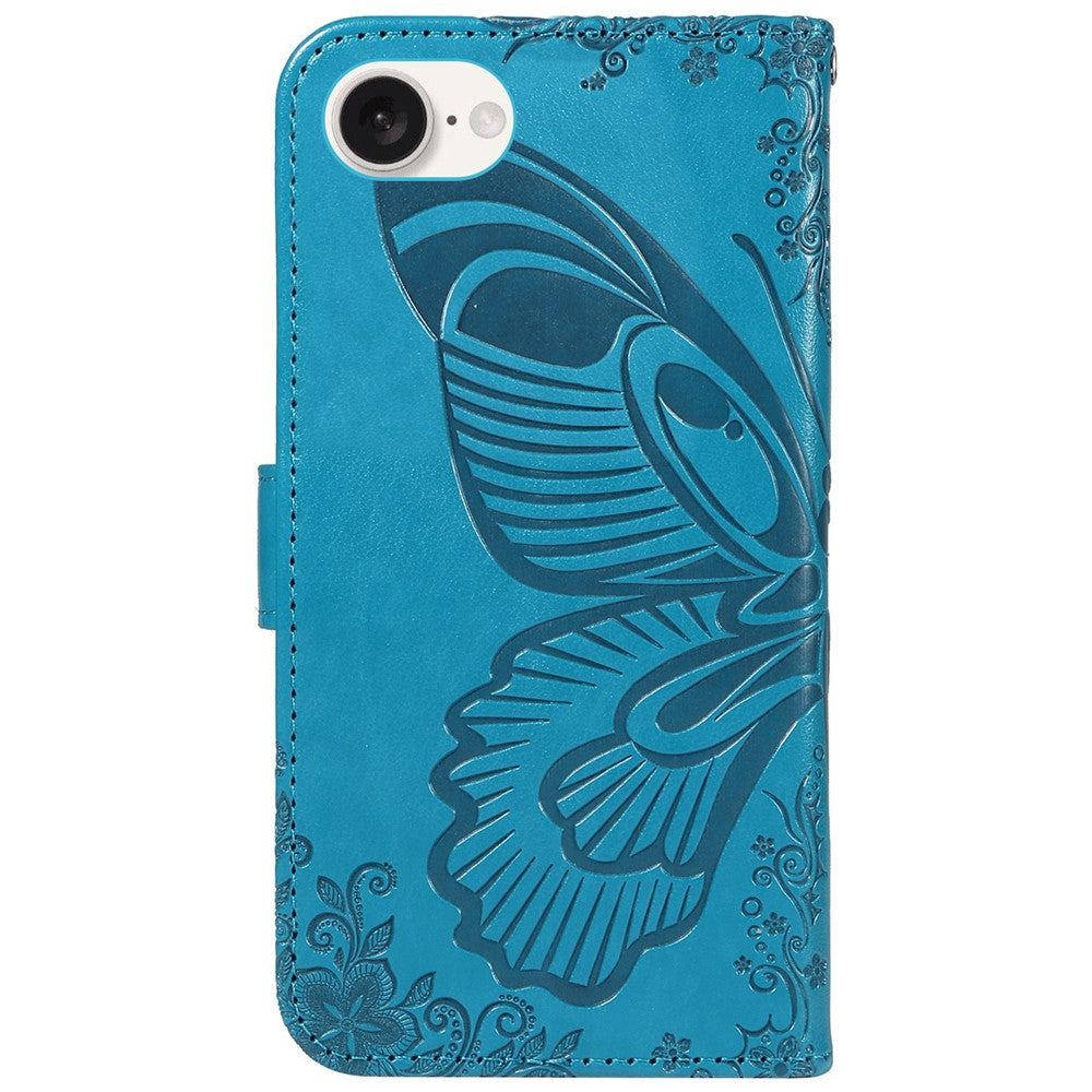 For iPhone 17e / 16e Case with Hand Strap Butterfly PU Leather Wallet Phone Cover