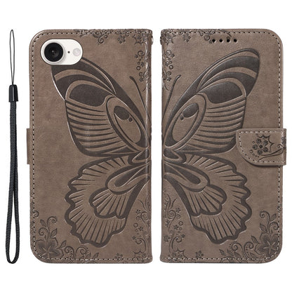 For iPhone 17e / 16e Case with Hand Strap Butterfly PU Leather Wallet Phone Cover