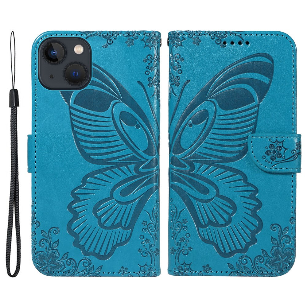 For iPhone 14 Case Butterfly Pattern Leather Phone Cover with Wallet Stand