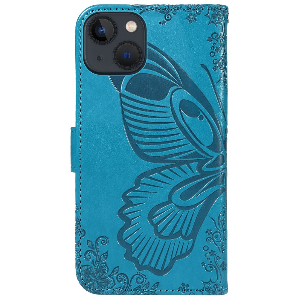 For iPhone 14 Case Butterfly Pattern Leather Phone Cover with Wallet Stand