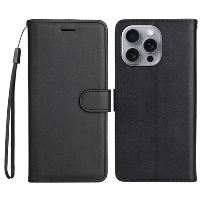 For iPhone 16 Pro Max Case Solid Color Leather Mobile Cover Wallet Stand with Strap