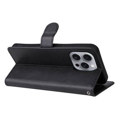 For iPhone 16 Pro Max Case Solid Color Leather Mobile Cover Wallet Stand with Strap