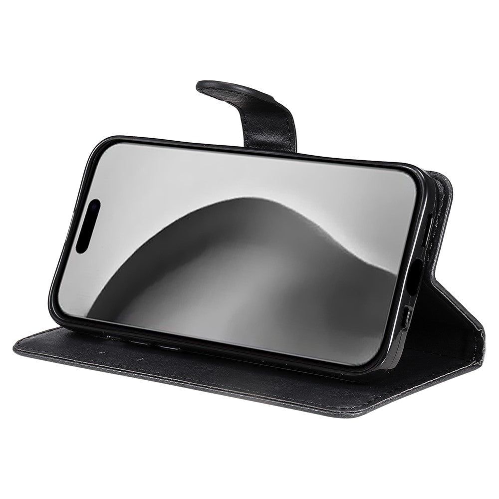 For iPhone 16 Pro Max Case Solid Color Leather Mobile Cover Wallet Stand with Strap