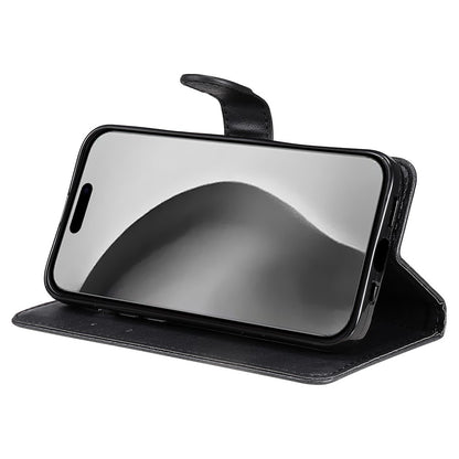 For iPhone 16 Pro Max Case Solid Color Leather Mobile Cover Wallet Stand with Strap