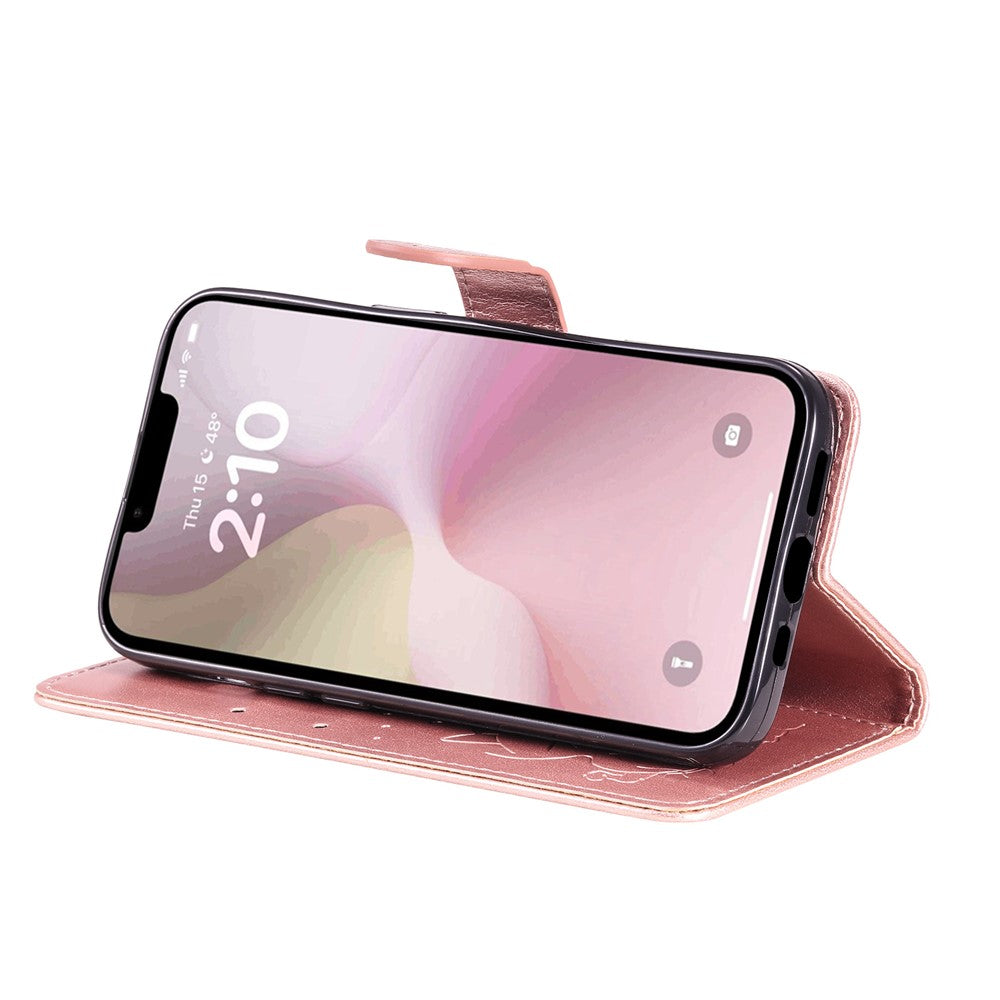 For iPhone 17e / 16e Leather Case Cat Bee Pattern Phone Cover Wallet Stand with Strap