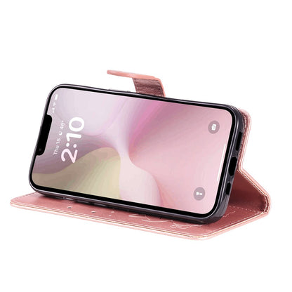 For iPhone 17e / 16e Leather Case Cat Bee Pattern Phone Cover Wallet Stand with Strap