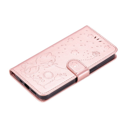 For iPhone 17e / 16e Leather Case Cat Bee Pattern Phone Cover Wallet Stand with Strap