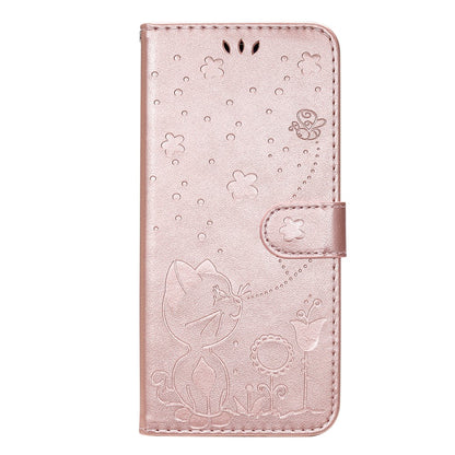 For iPhone 17e / 16e Leather Case Cat Bee Pattern Phone Cover Wallet Stand with Strap