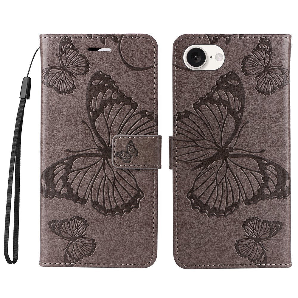 For iPhone 17e / 16e Wallet Case Floral Butterfly Imprinted Leather Phone Cover Stand