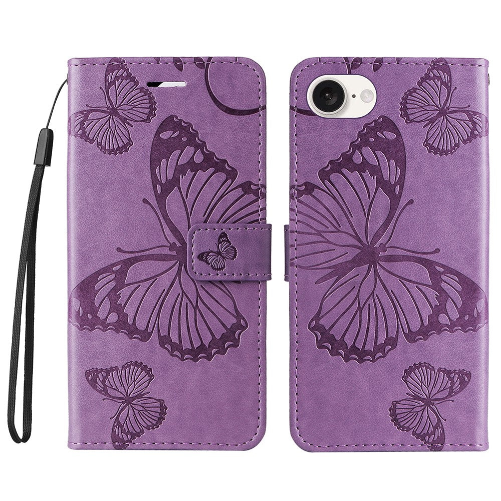 For iPhone 17e / 16e Wallet Case Floral Butterfly Imprinted Leather Phone Cover Stand