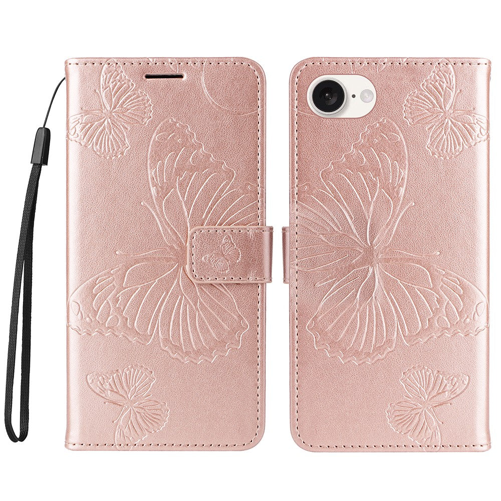 For iPhone 17e / 16e Wallet Case Floral Butterfly Imprinted Leather Phone Cover Stand