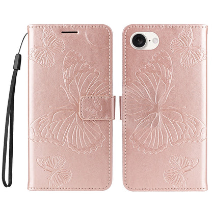 For iPhone 17e / 16e Wallet Case Floral Butterfly Imprinted Leather Phone Cover Stand