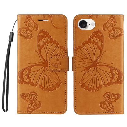 For iPhone 17e / 16e Wallet Case Floral Butterfly Imprinted Leather Phone Cover Stand