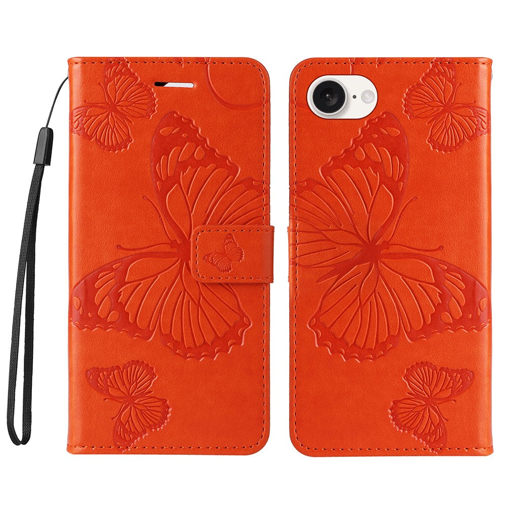 For iPhone 17e / 16e Wallet Case Floral Butterfly Imprinted Leather Phone Cover Stand
