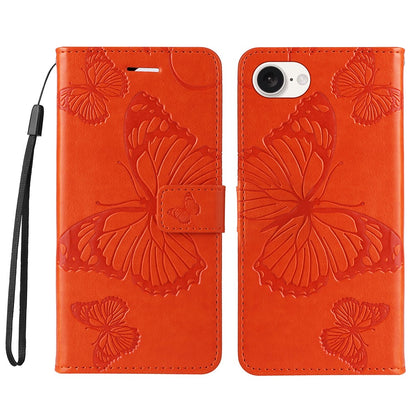 For iPhone 17e / 16e Wallet Case Floral Butterfly Imprinted Leather Phone Cover Stand