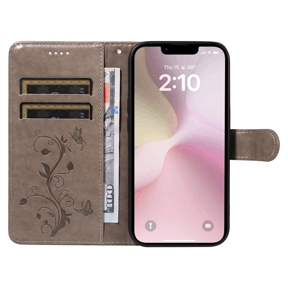 For iPhone 17e / 16e PU Leather Cases Flower Pattern Wallet Stand Phone Cover with Strap