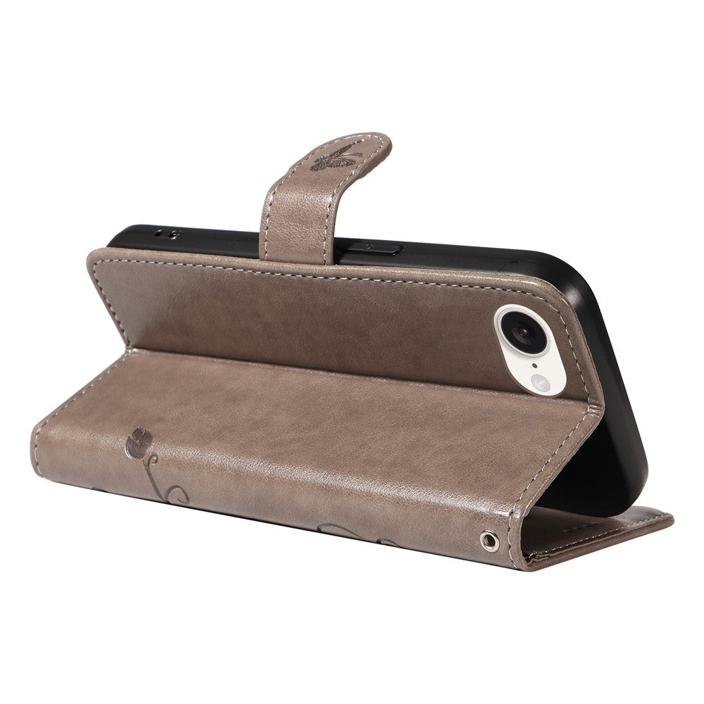 For iPhone 17e / 16e PU Leather Cases Flower Pattern Wallet Stand Phone Cover with Strap