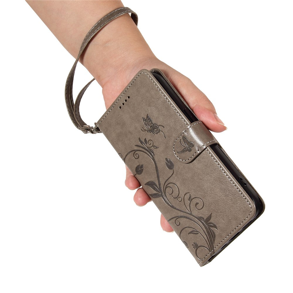 For iPhone 17e / 16e PU Leather Cases Flower Pattern Wallet Stand Phone Cover with Strap