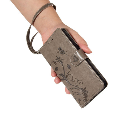 For iPhone 17e / 16e PU Leather Cases Flower Pattern Wallet Stand Phone Cover with Strap