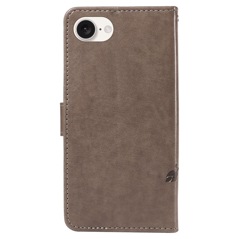 For iPhone 17e / 16e PU Leather Cases Flower Pattern Wallet Stand Phone Cover with Strap