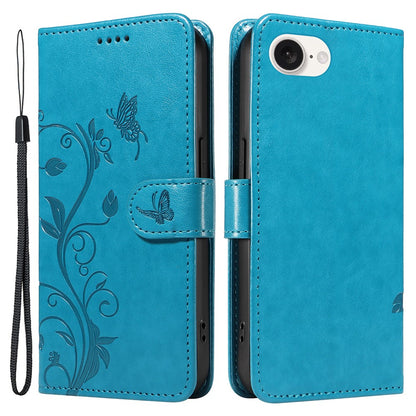 For iPhone 17e / 16e PU Leather Cases Flower Pattern Wallet Stand Phone Cover with Strap