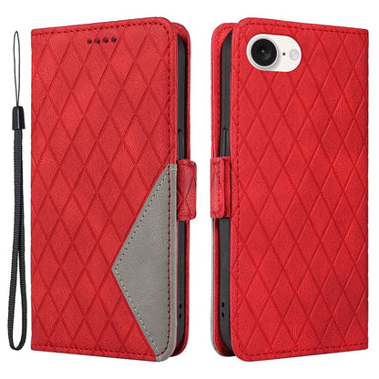 For iPhone 17e / 16e Wallet Case Rhombus Grid Leather Shockproof Phone Cover