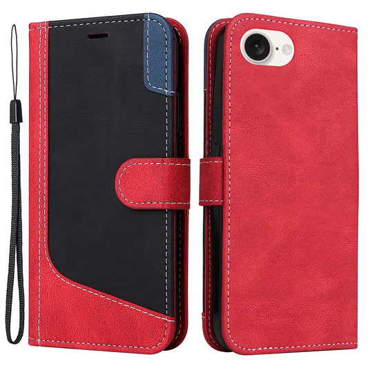 For iPhone 17e / 16e Case Wallet PU Leather Three-Color Splicing Phone Cover
