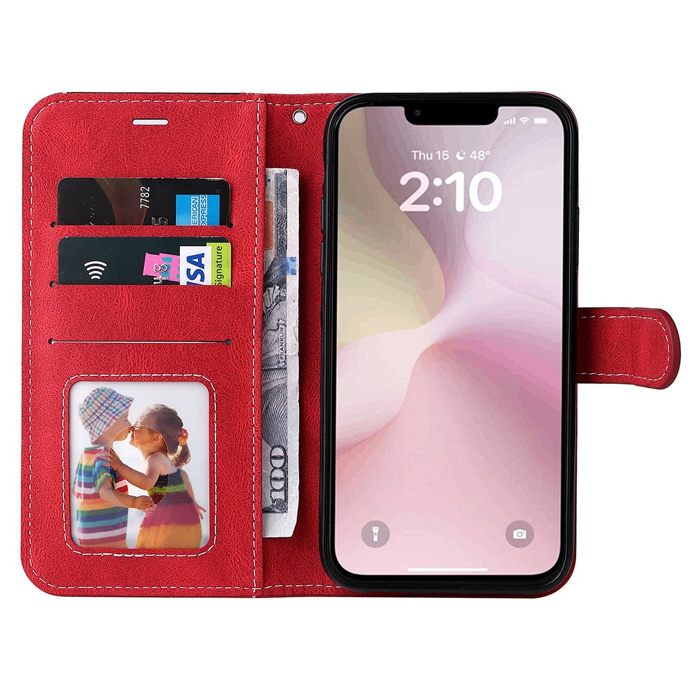 For iPhone 17e / 16e Case Wallet PU Leather Three-Color Splicing Phone Cover