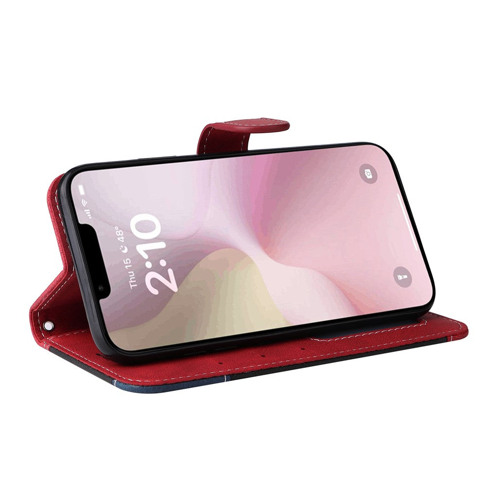 For iPhone 17e / 16e Case Wallet PU Leather Three-Color Splicing Phone Cover