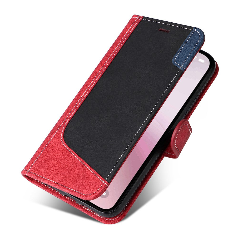 For iPhone 17e / 16e Case Wallet PU Leather Three-Color Splicing Phone Cover