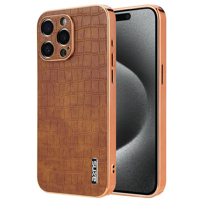 AZNS For iPhone 15 Pro Case Crocodile Texture Leather+TPU Phone Cover Electroplating Edge