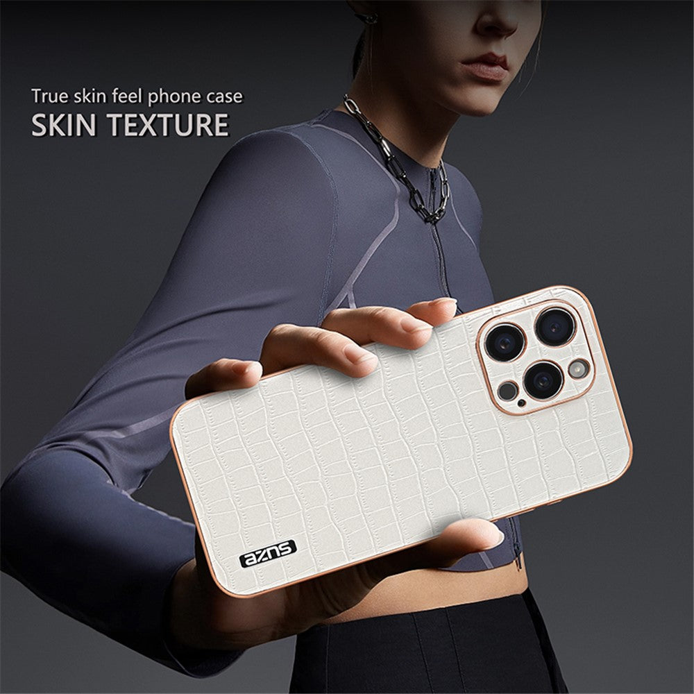 AZNS For iPhone 15 Pro Case Crocodile Texture Leather+TPU Phone Cover Electroplating Edge