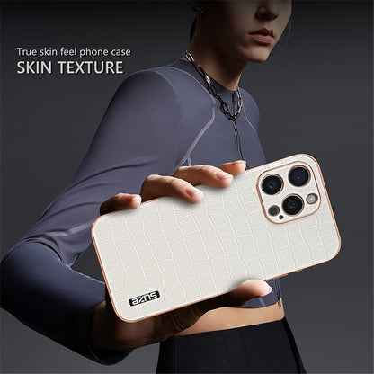 AZNS For iPhone 15 Pro Case Crocodile Texture Leather+TPU Phone Cover Electroplating Edge