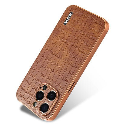 AZNS For iPhone 15 Pro Case Crocodile Texture Leather+TPU Phone Cover Electroplating Edge