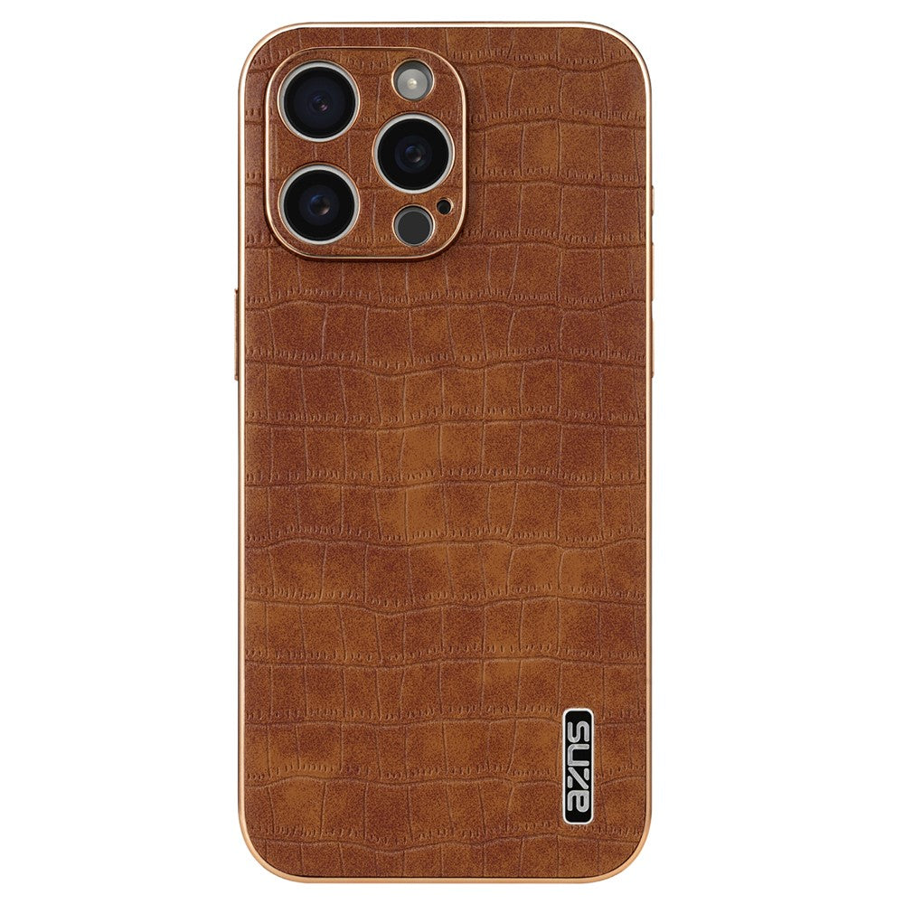 AZNS For iPhone 15 Pro Case Crocodile Texture Leather+TPU Phone Cover Electroplating Edge