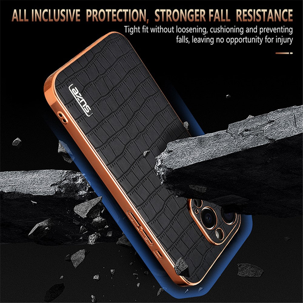 AZNS For iPhone 15 Pro Case Crocodile Texture Leather+TPU Phone Cover Electroplating Edge