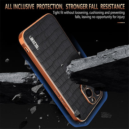 AZNS For iPhone 15 Pro Case Crocodile Texture Leather+TPU Phone Cover Electroplating Edge